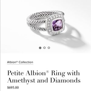 David Yurman Petit Albion Ring Amethyst Diamond
